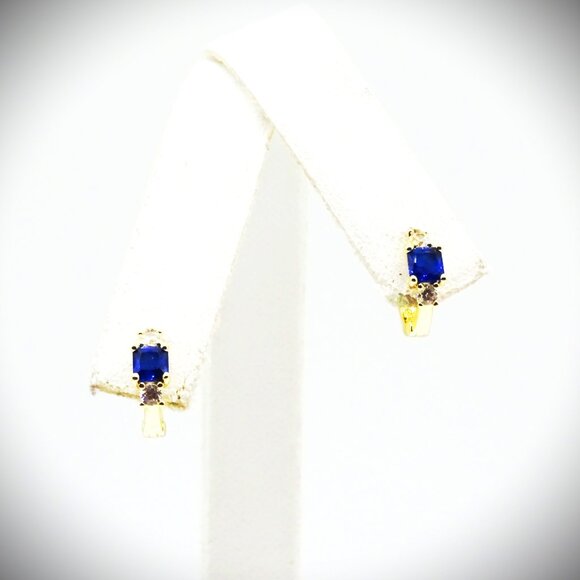 SAVVY CIE JEWELRY September Birthstone Gold Plated Blue & Clear CZ Hoop Earrings - Picture 3 of 5